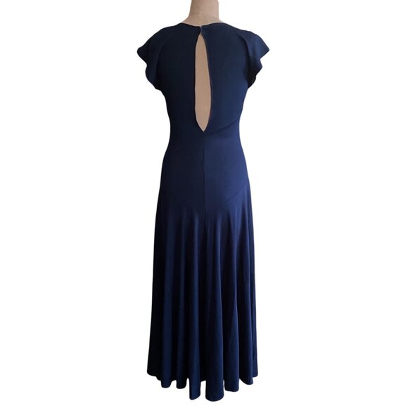 Vintage maxi dress, navy clue, ley hole  back, flutter sleeves, M - Picture 2 of 13
